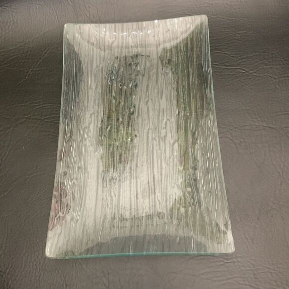 Sushi Serving Platter Textured Glass Grain Look Bottom 7 X 11 1/2 Inches Set 2 - Picture 4 of 5